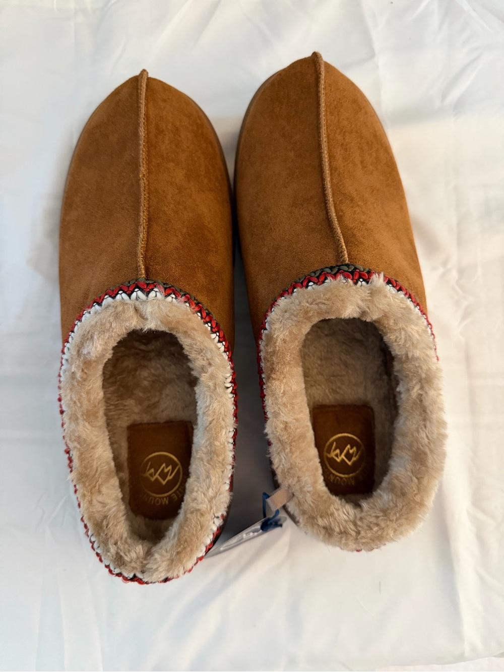 White Mountain Women’s Brown Faux-Suede Slip-On Slippers with Red Accent